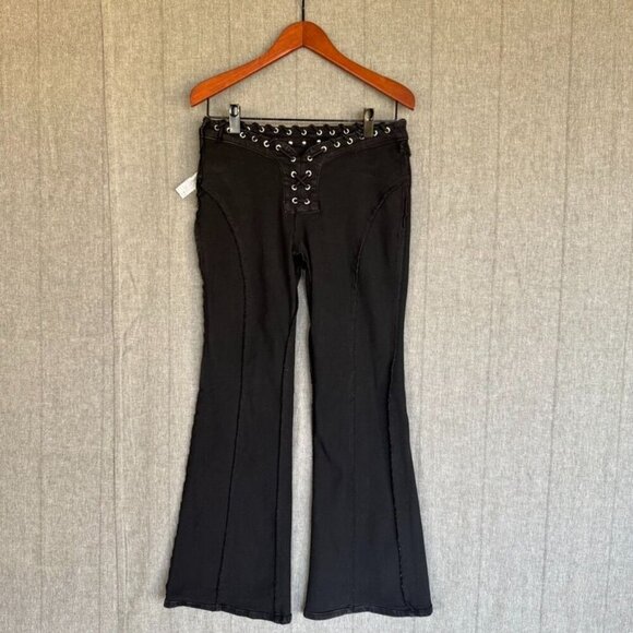 Forever 21 X Frankie and The Studs Studded Black Lace Up Low Rise Flare  Jeans - Picture 10 of 14